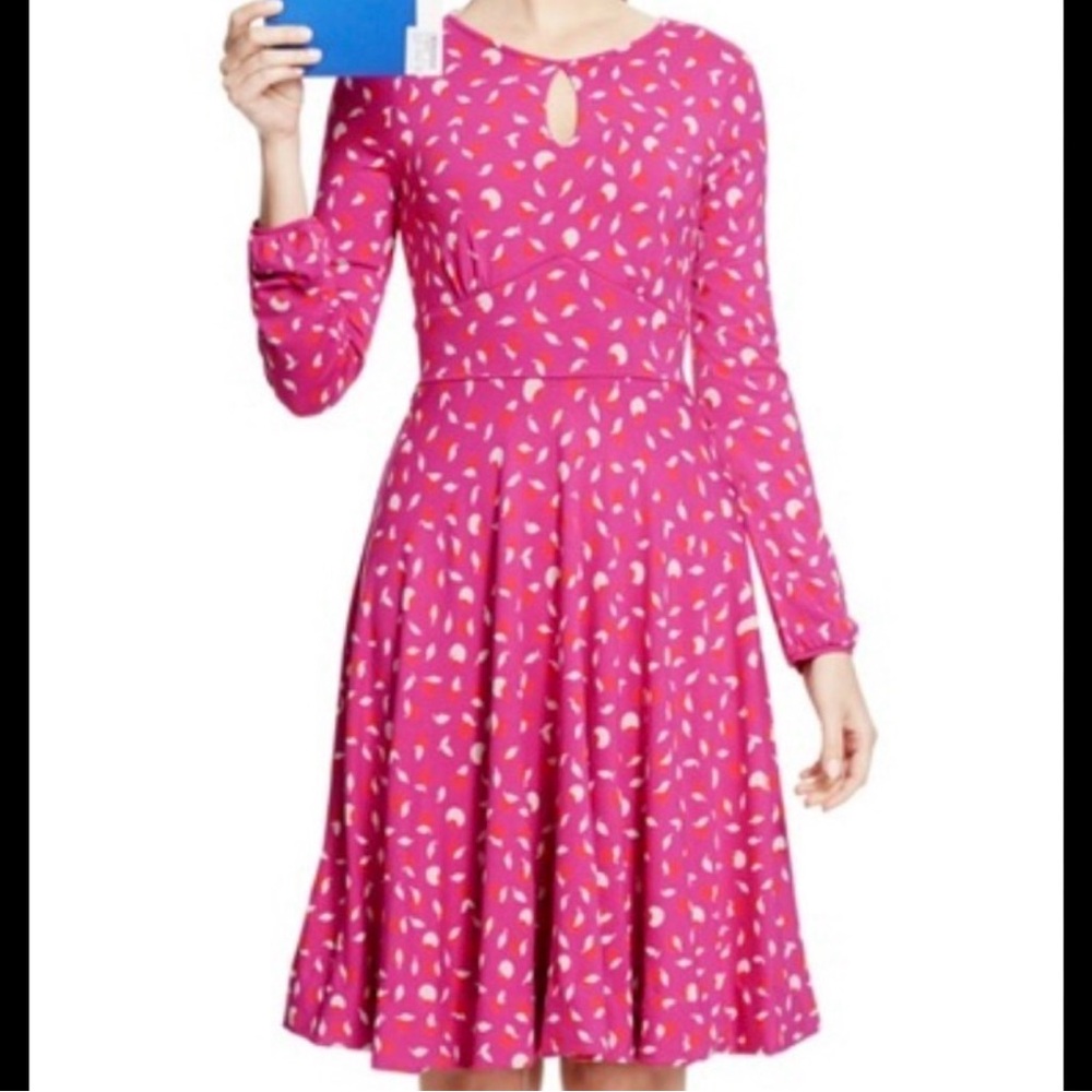Boden Marilyn Fuchsia Fit & Flare Jersey Knit Long Sleeve Dress Sz 2R